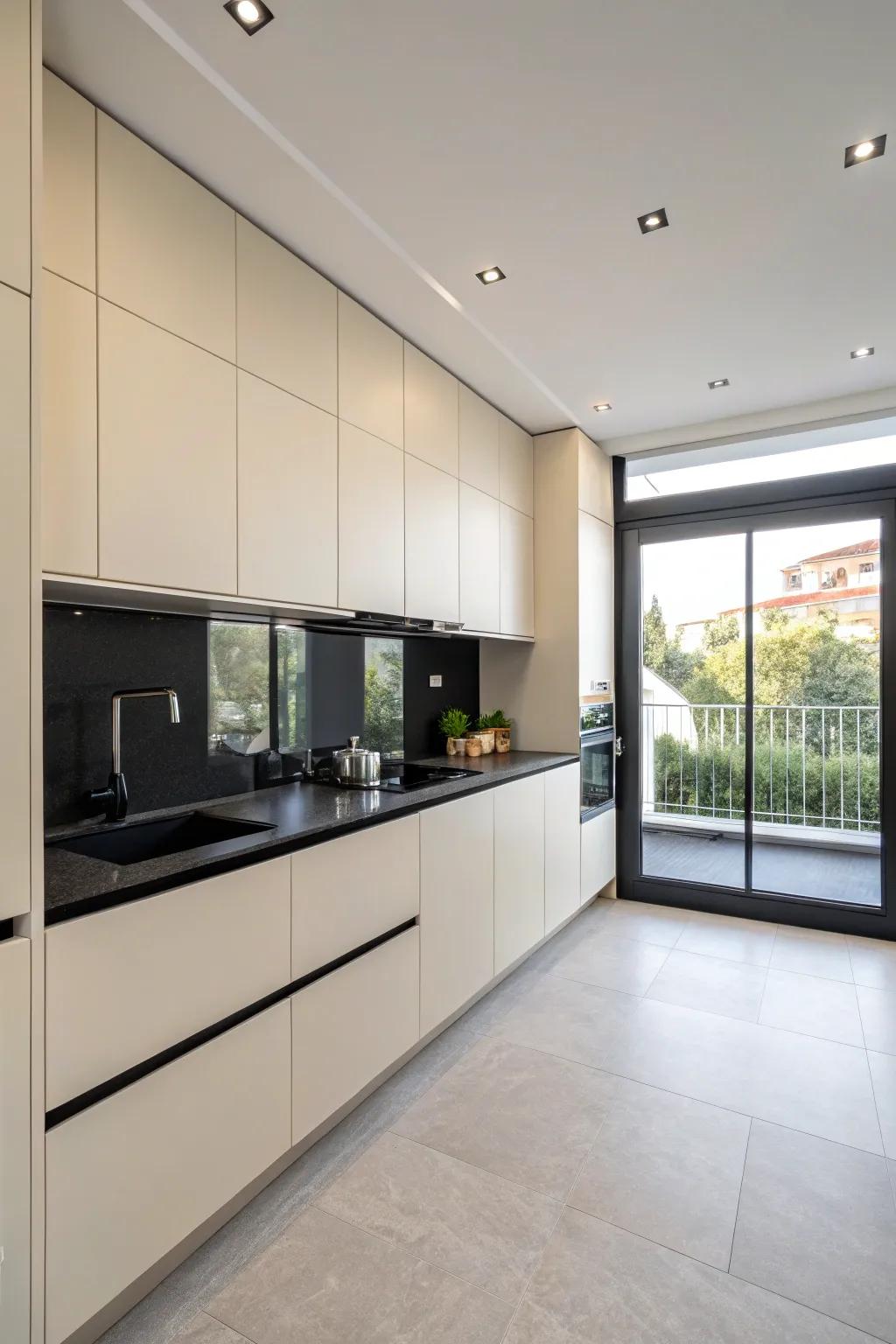 Understated aesthetics unite with sophistication within this current kitchen.