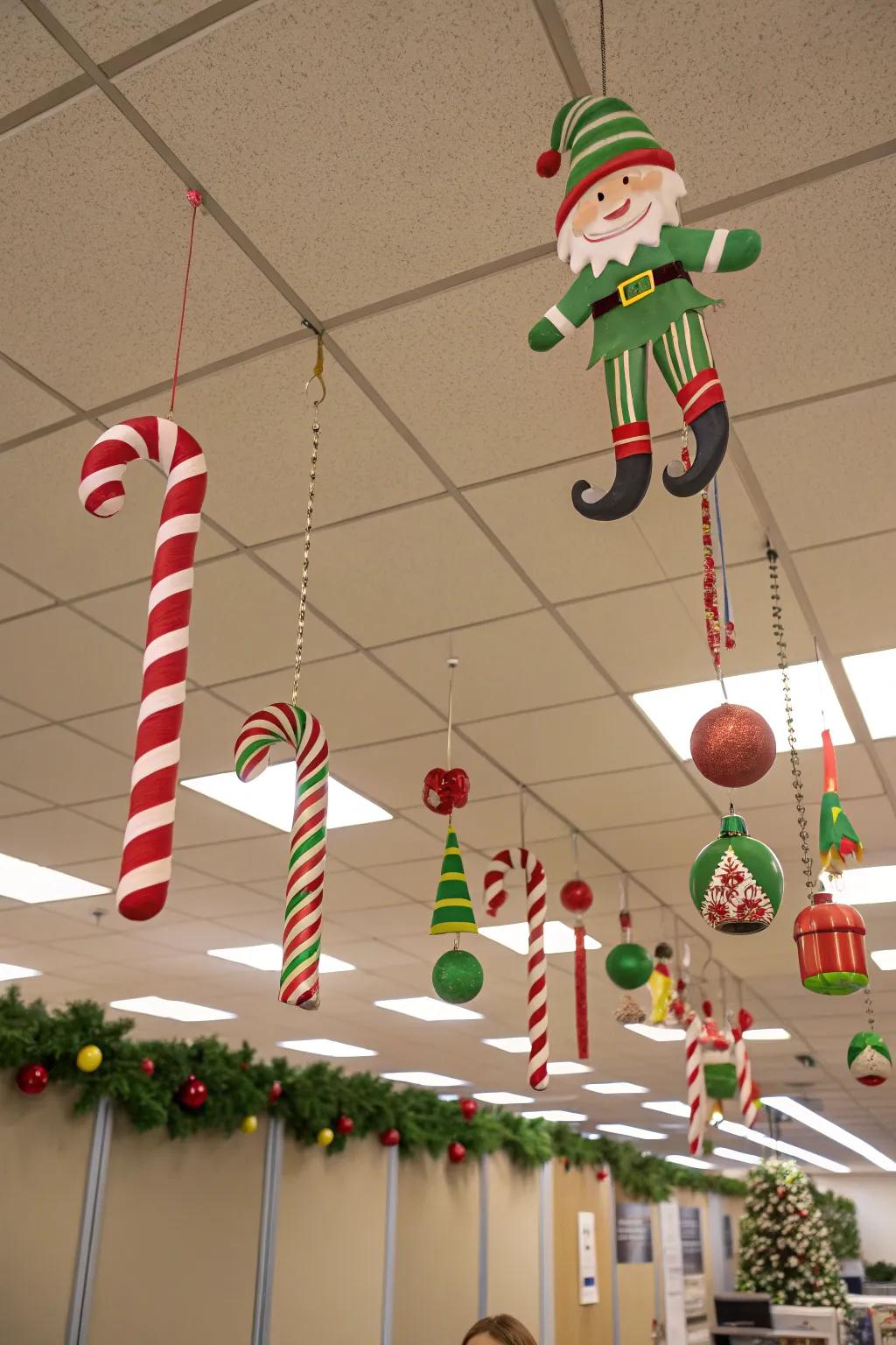 Joy from above: utilize overhead space to spread holiday cheer.