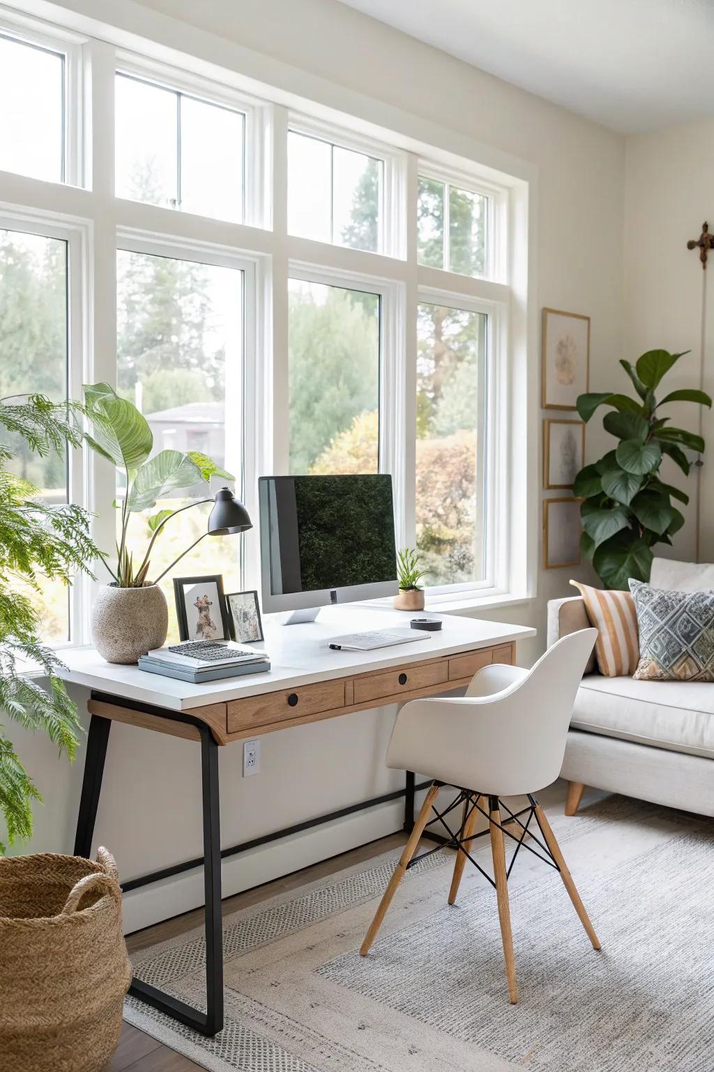 The gentle embrace of natural light in a tranquil office setting.