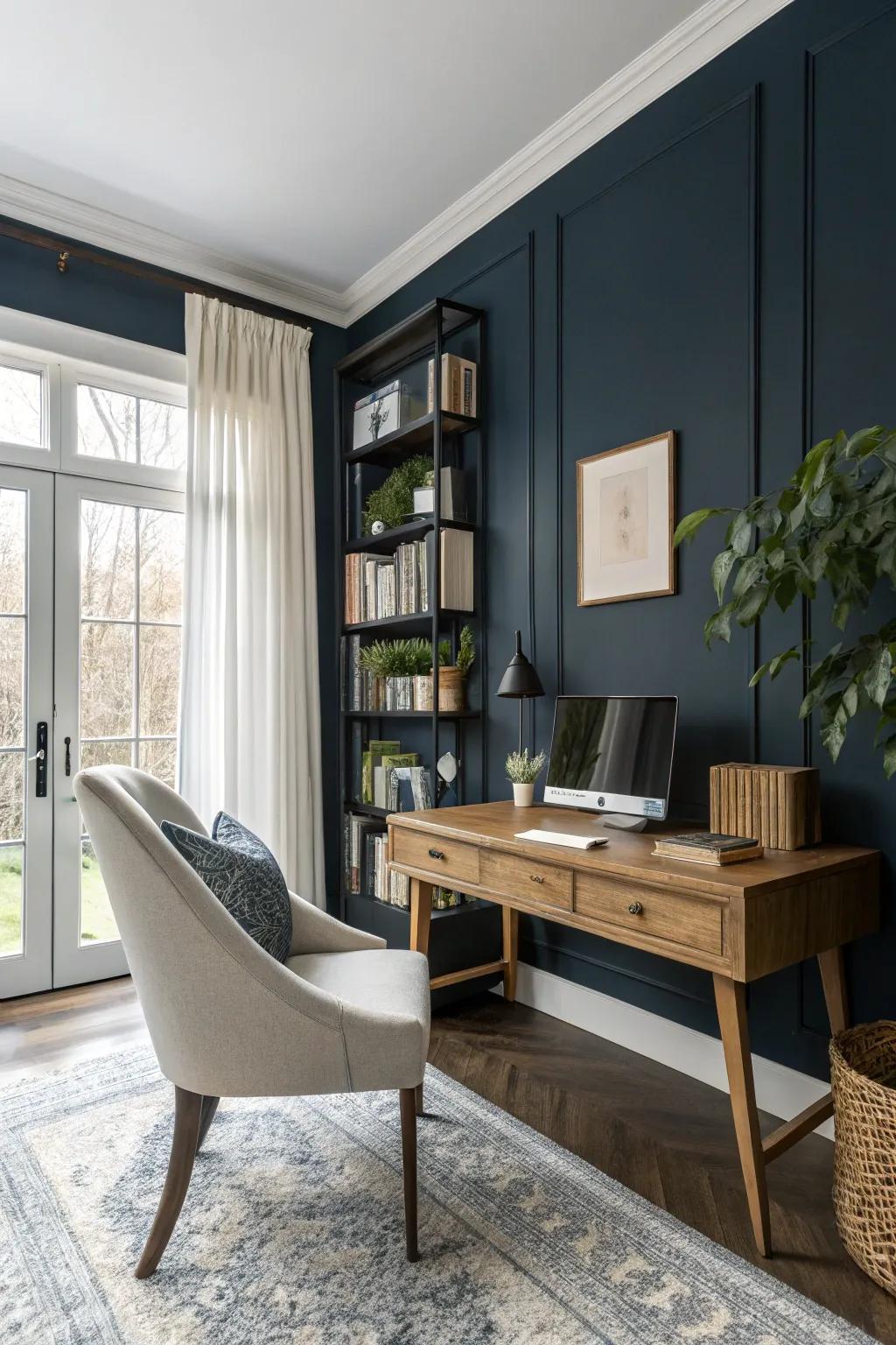 Deep blue infuses a sophisticated element into your office surroundings.
