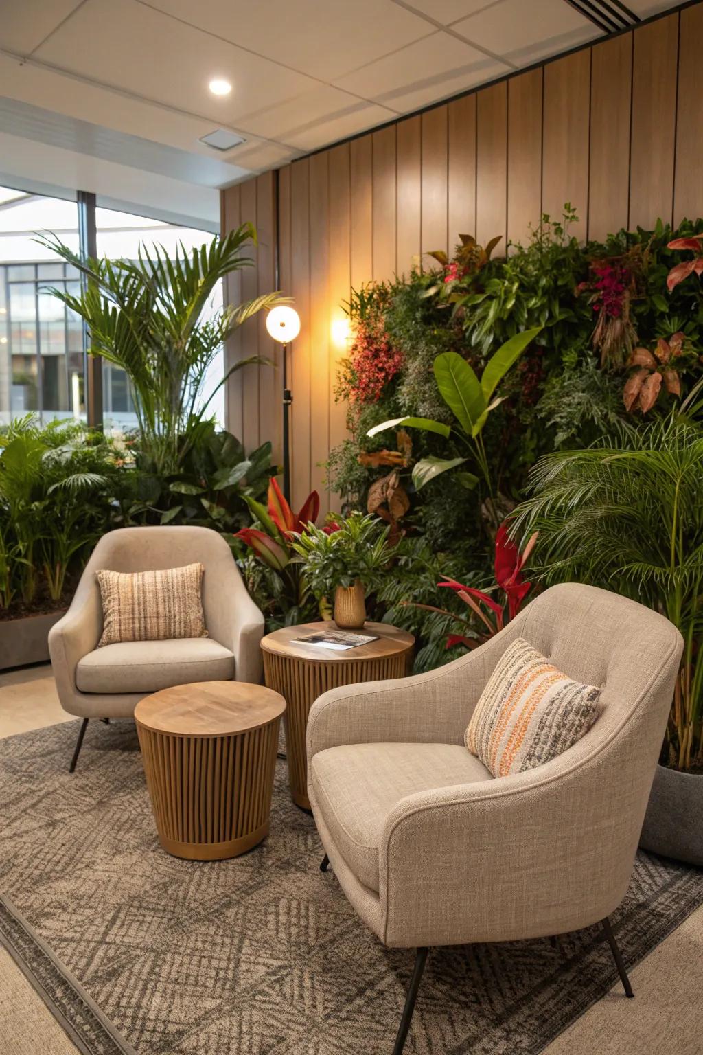 Relaxation-ready seating areas offer a relaxing spot for a mental break.