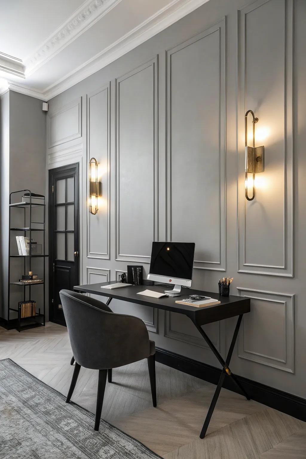 Understated sconces that enhance a neat office design.