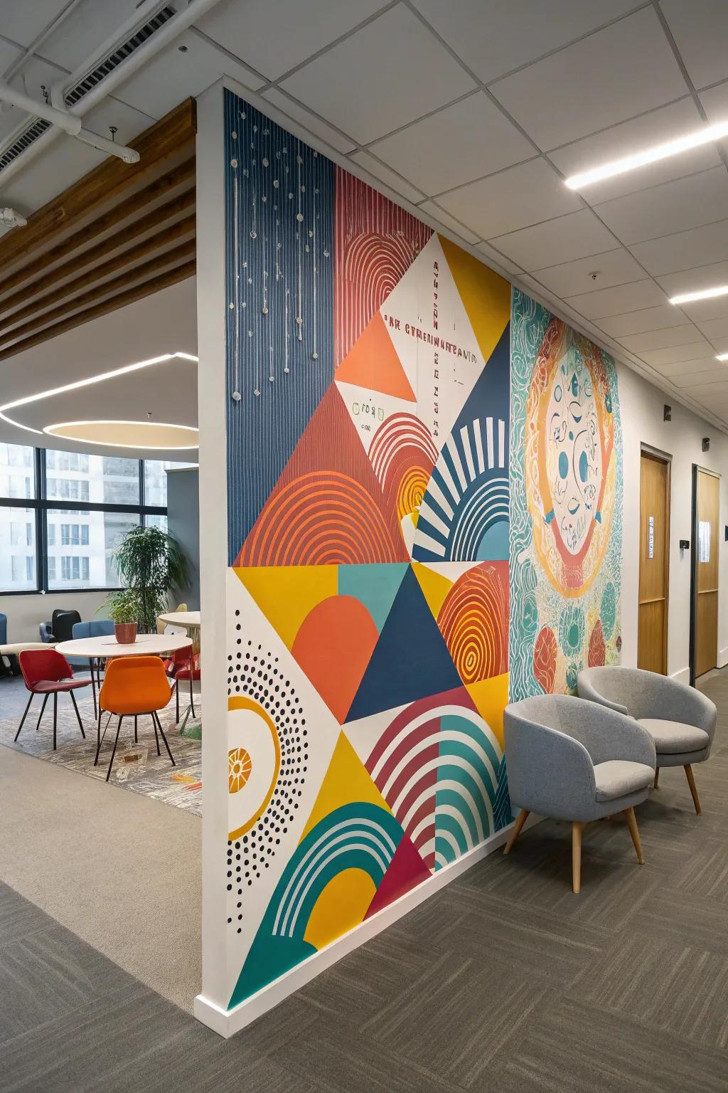 Infuse your office space with a modern vibe using abstract art coverings.