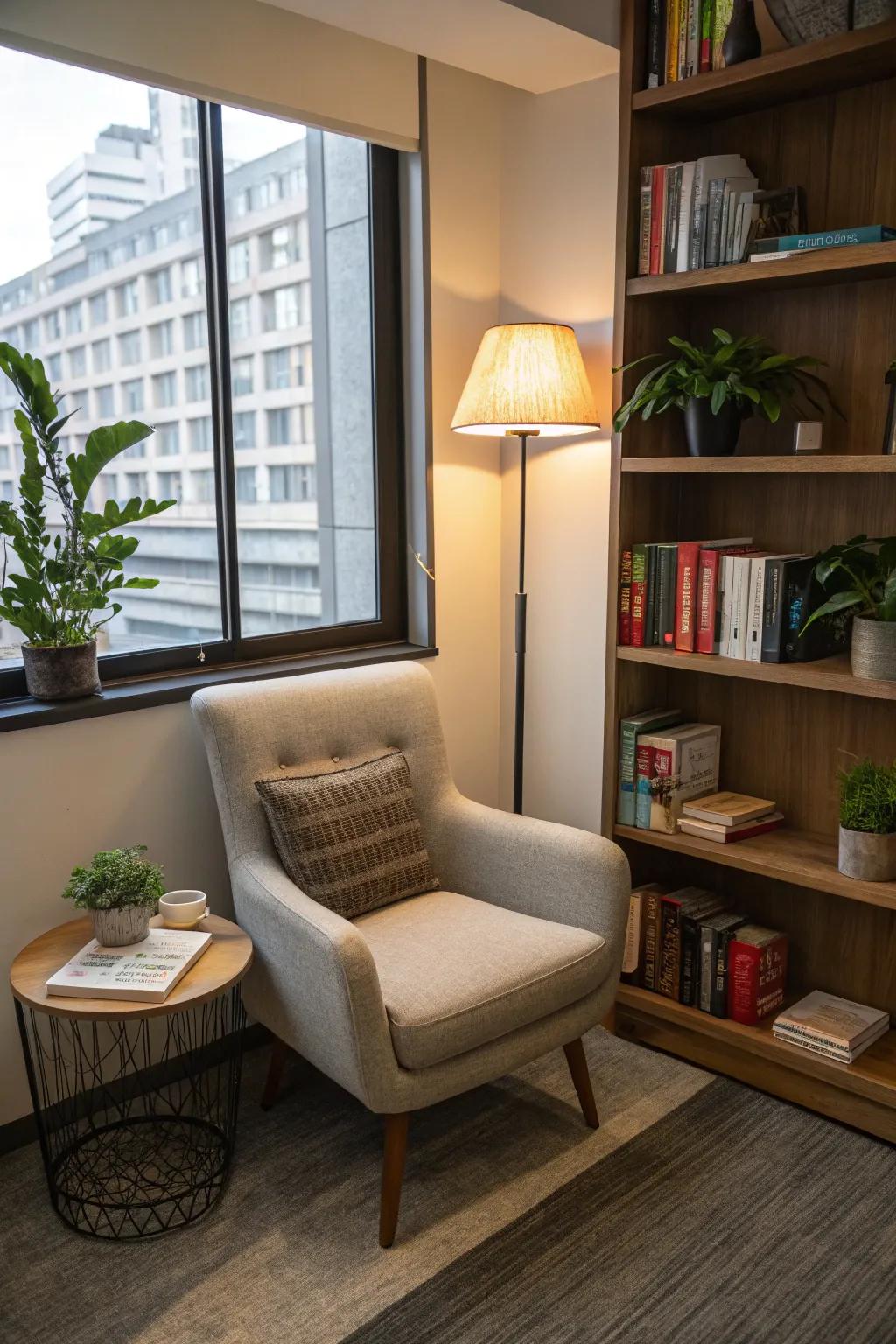 A serene sanctuary within your workspace for moments of peace.