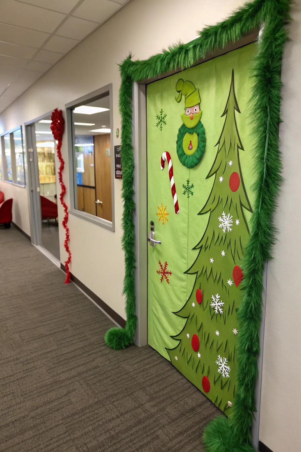 Convert your door into the spirited Grinch's Hideaway.