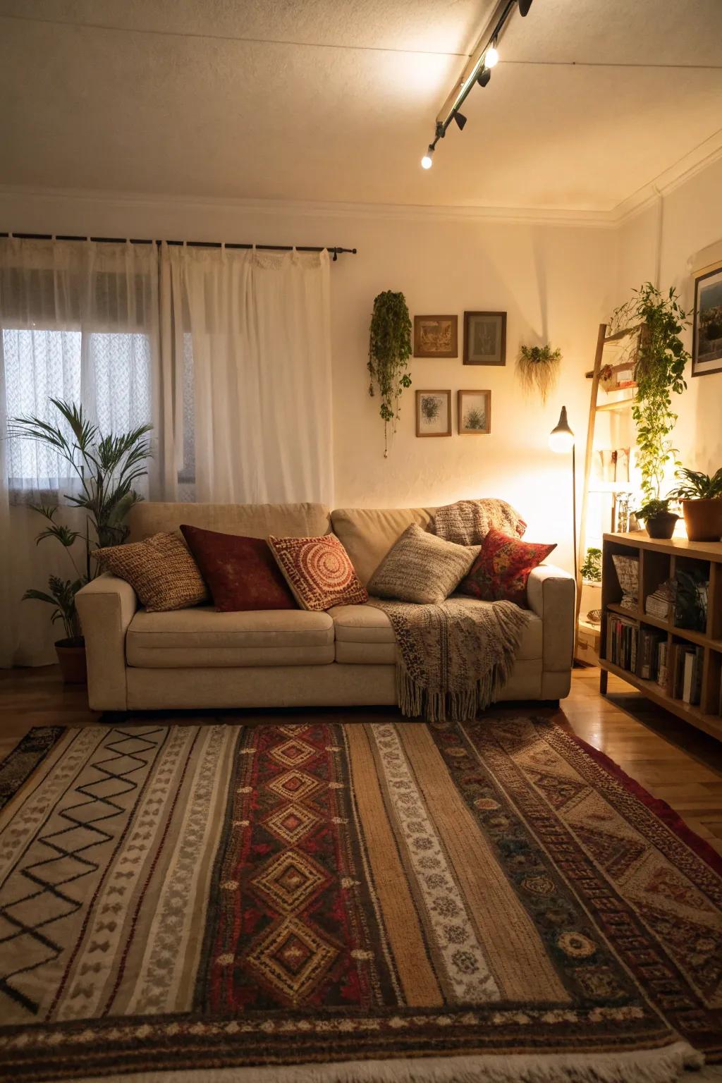 Layered floor coverings create dimension and comfort in your space.