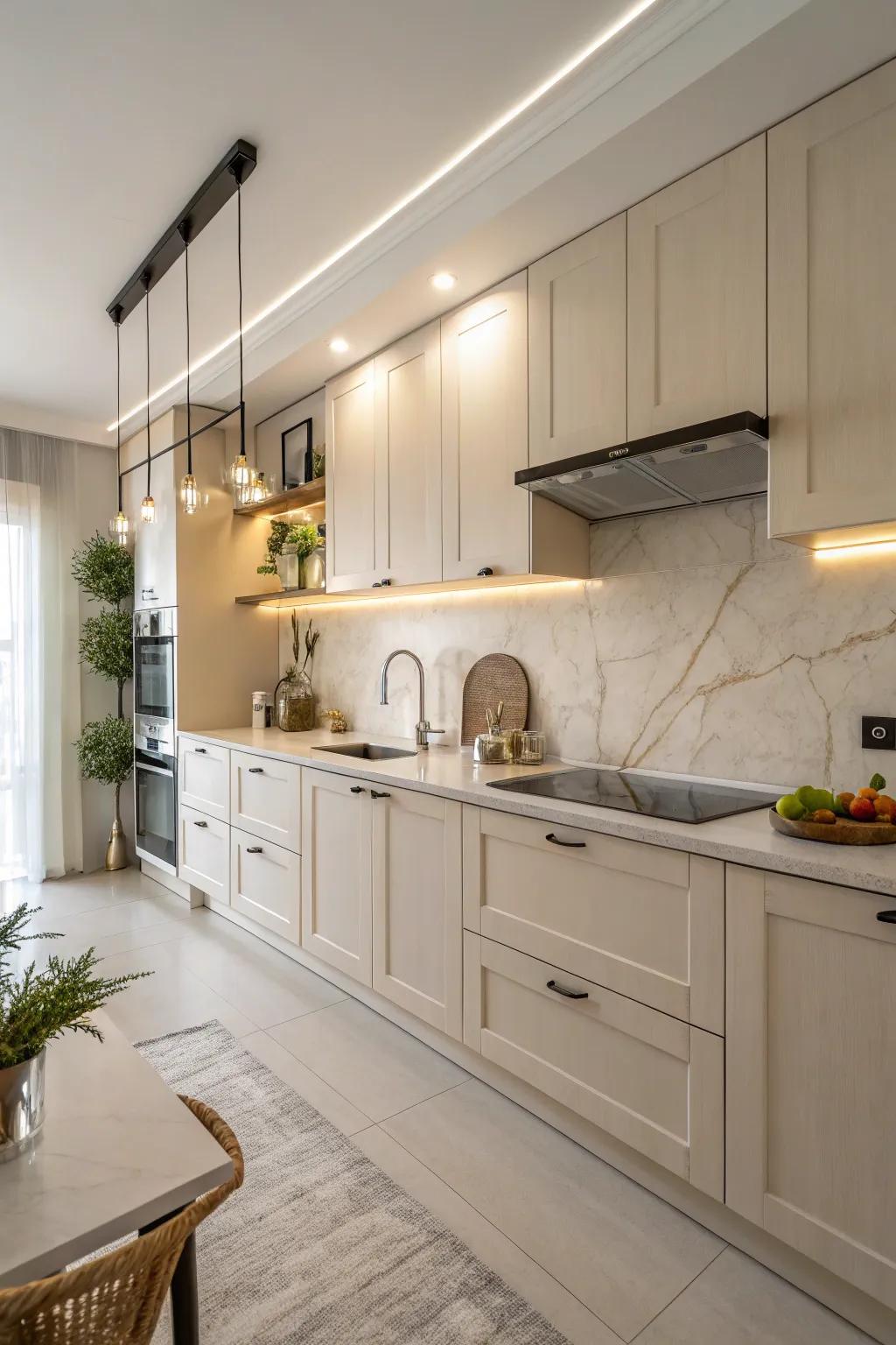 Soft hues lay the groundwork, permitting natural elements to become the focal point.