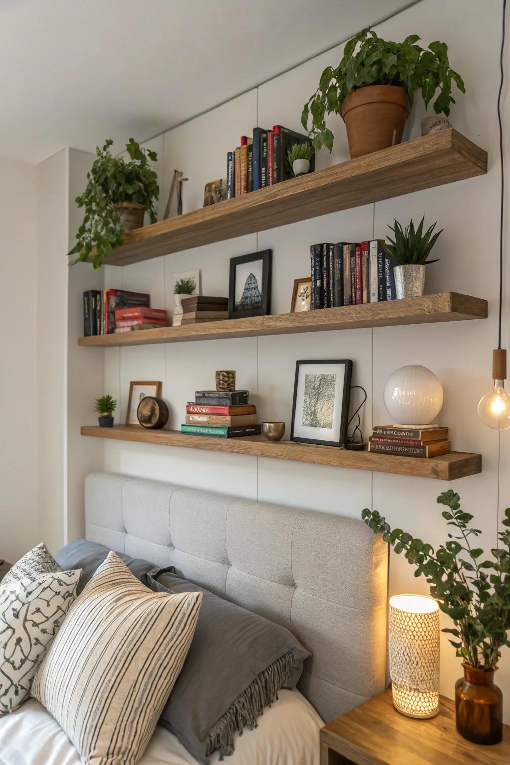 Take your organizing up a notch with fashionable wall-mounted shelves.