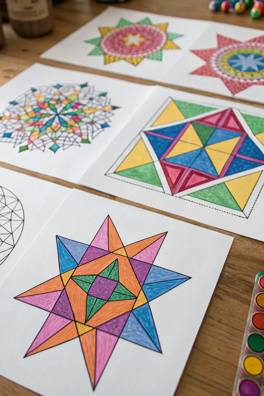 Modern symmetrical-shaped ornament sketches.