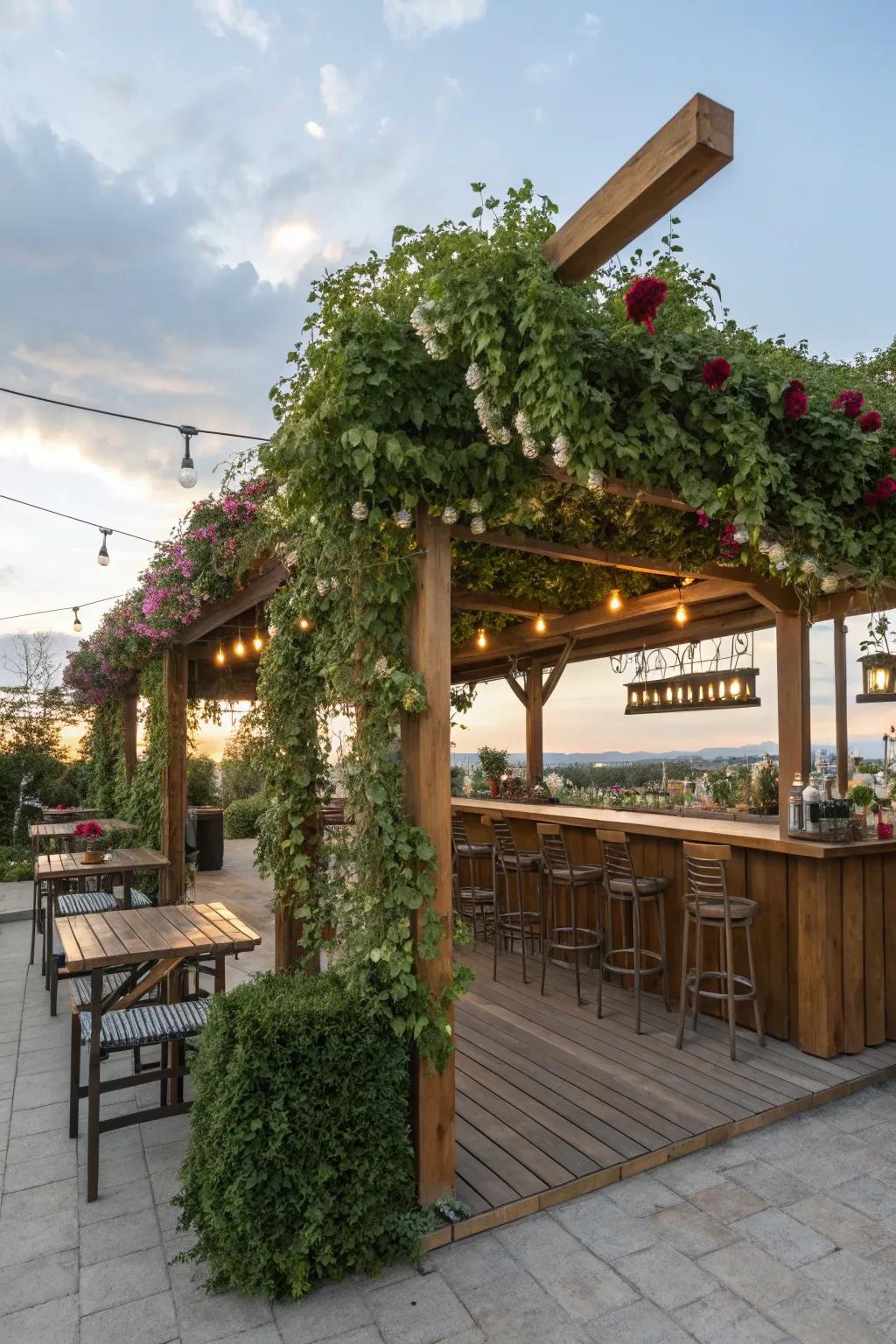 An arbor-covered bar, a sanctuary of elegance.