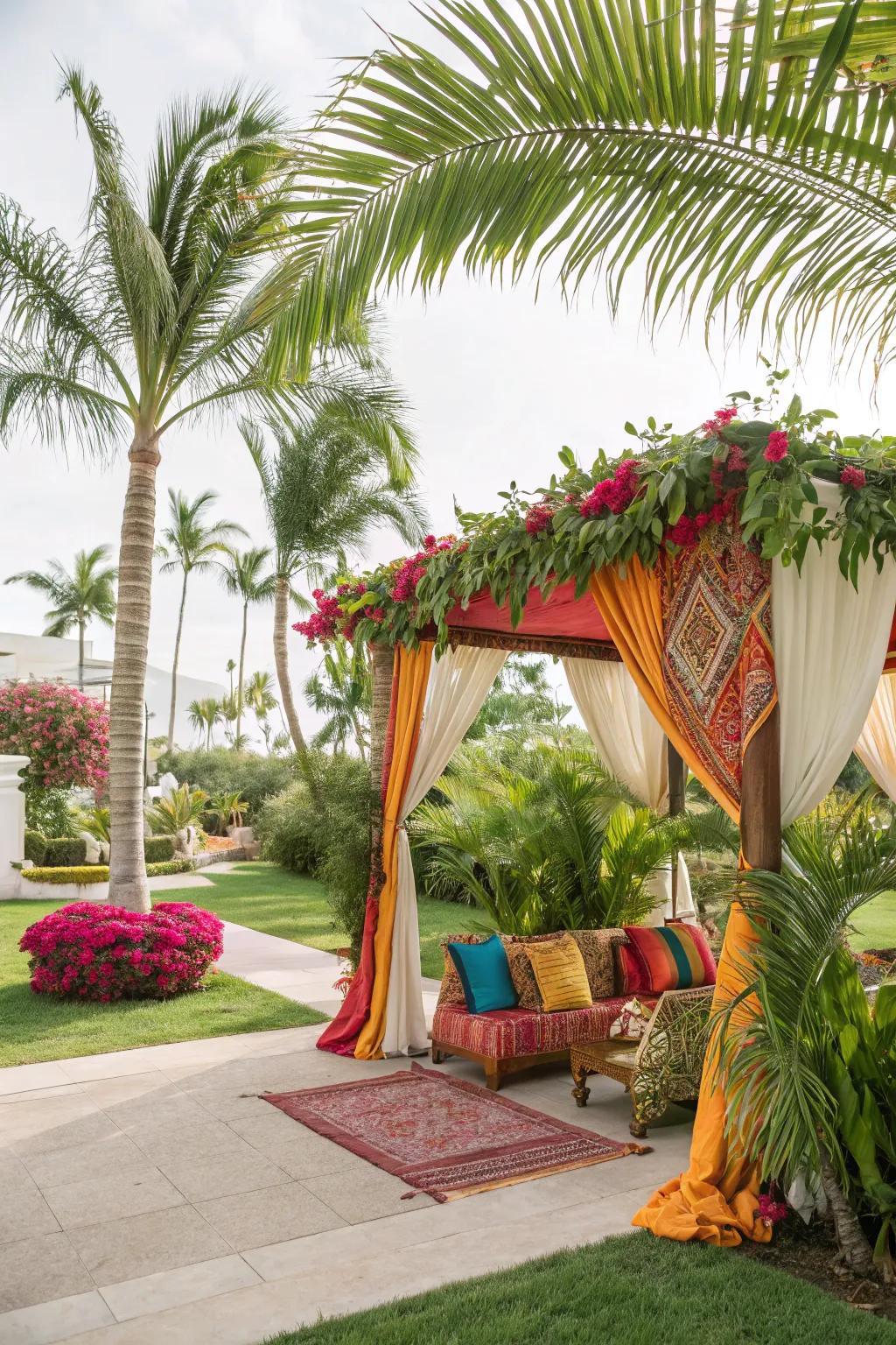 Bring the essence of the tropics home with a vibrant and inviting canopy arrangement.