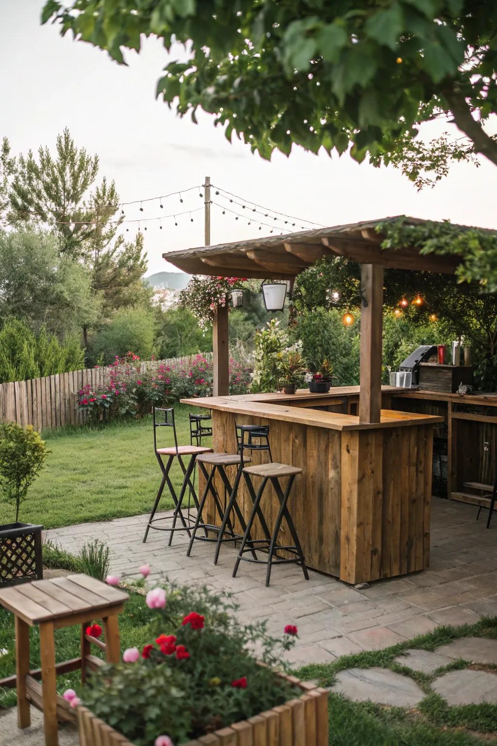 A delightful, unrefined wooden coffee bar ideal for outdoor parties.