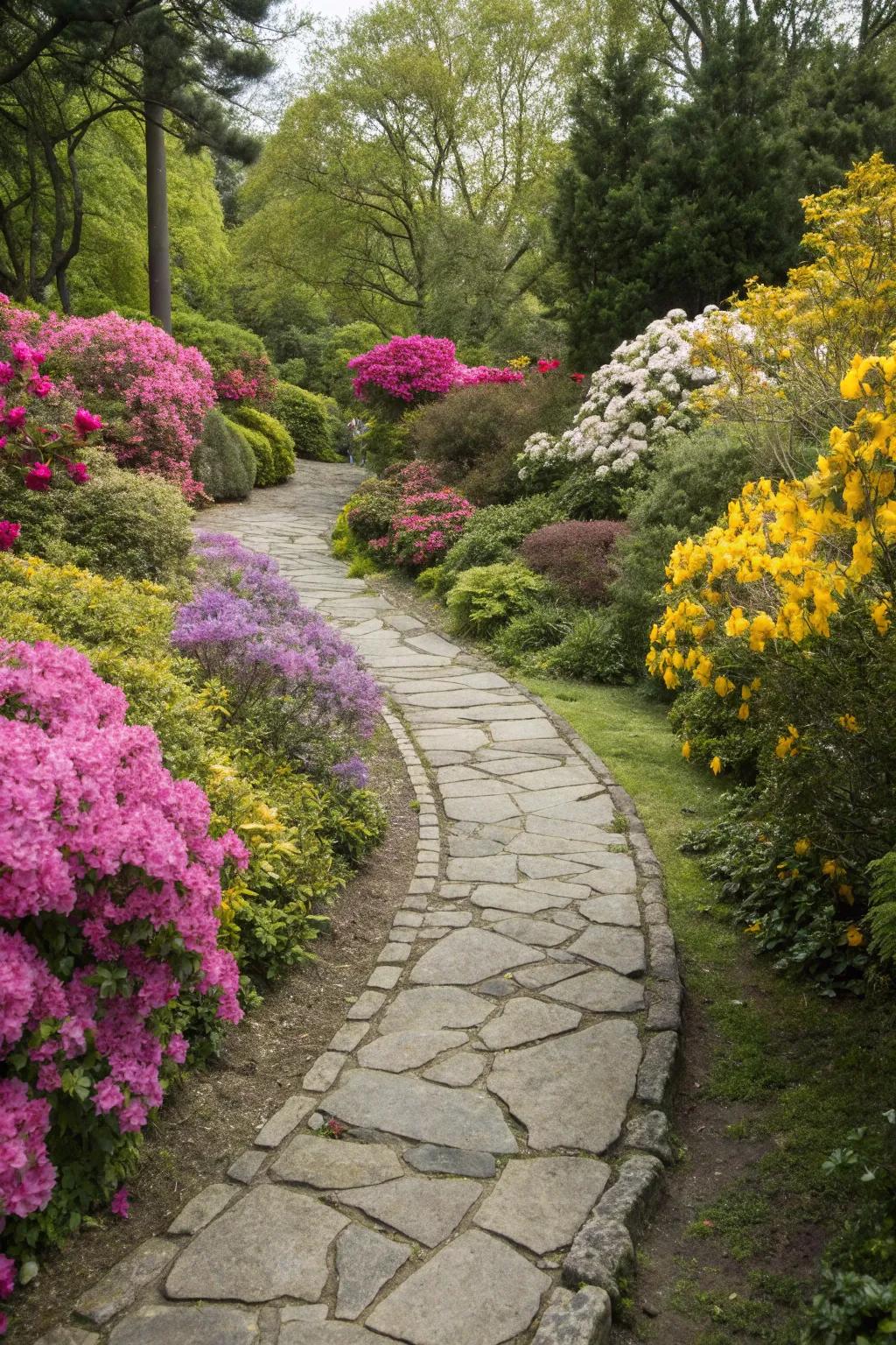 A captivating stone pathway guiding you through the verdant garden.