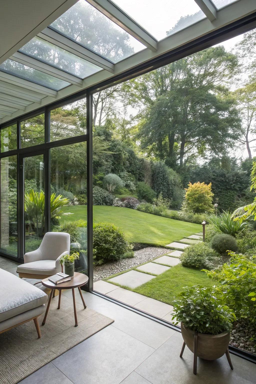 A contemporary garden sanctuary exhibiting a streamlined and accessible layout.