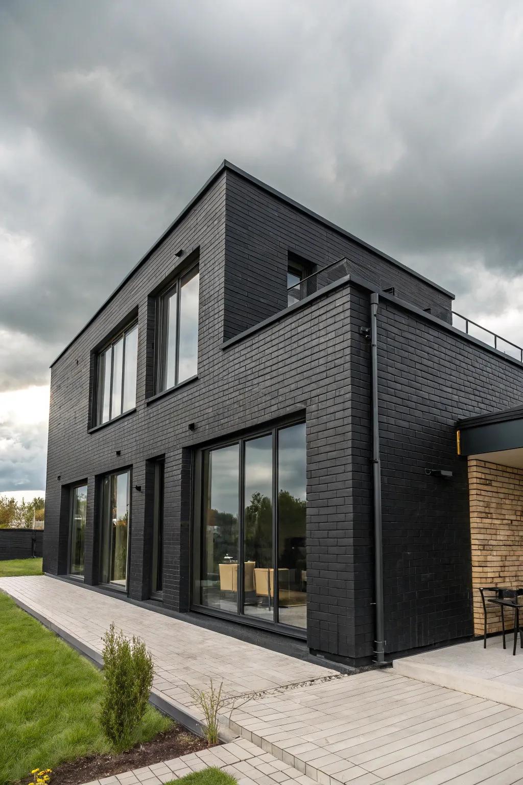A bold black facade creates a striking impression.