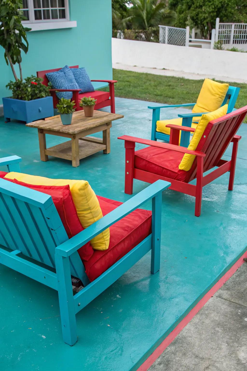 An energetic and fashionable turquoise patio.