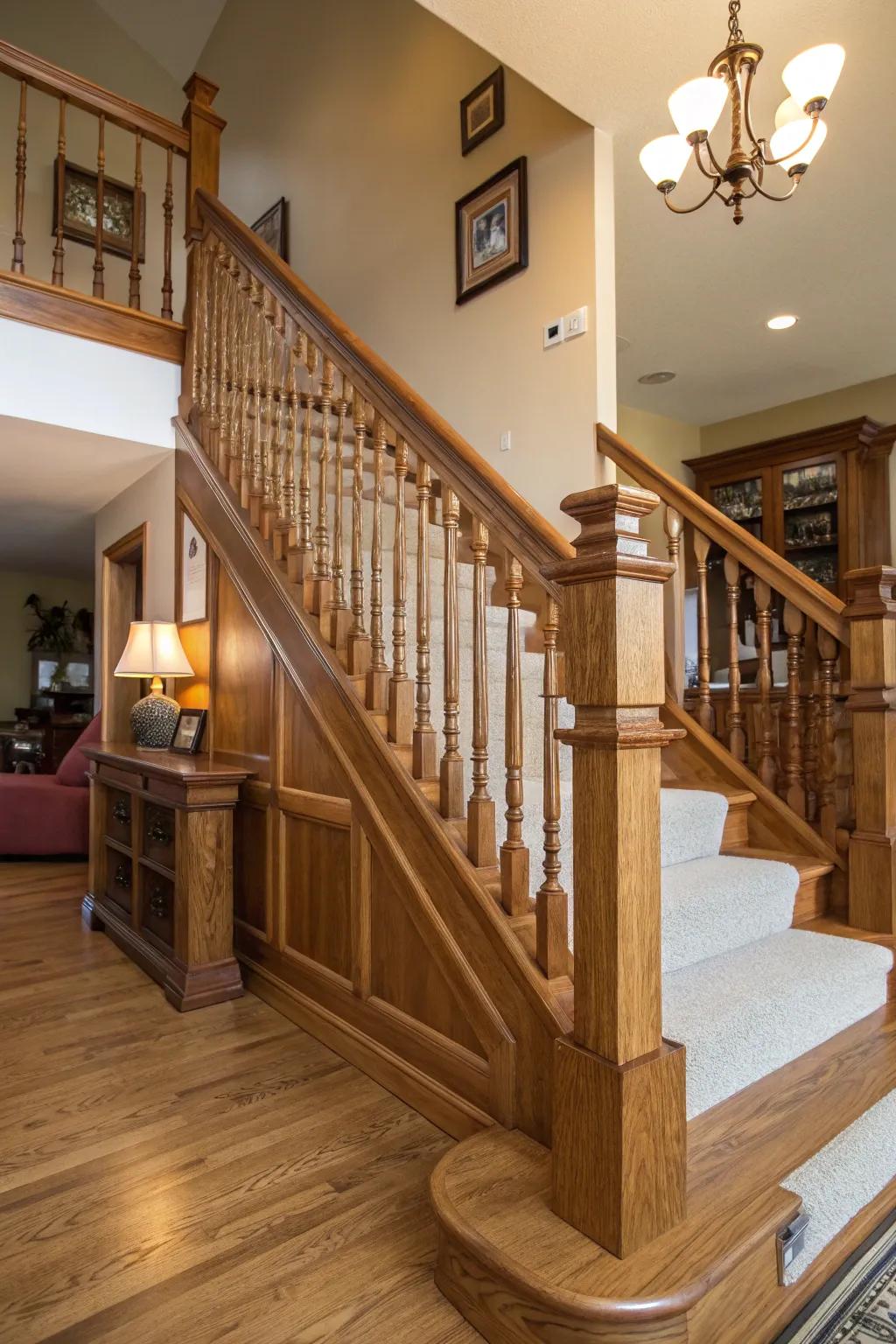 Natural wood banisters add warmth and charm.