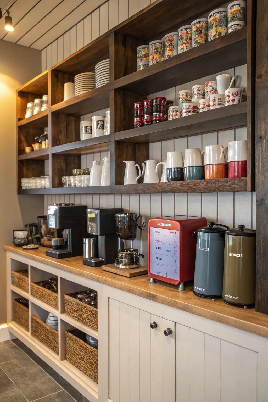 Standing shelves turn any pantry to an organized coffee destination.