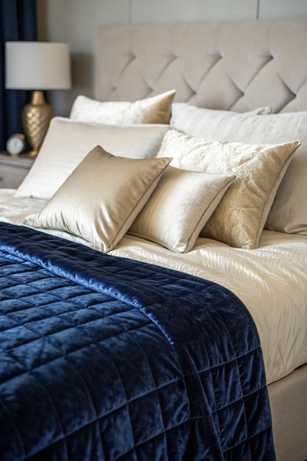 Sumptuous bedding textures create a welcoming ambiance.