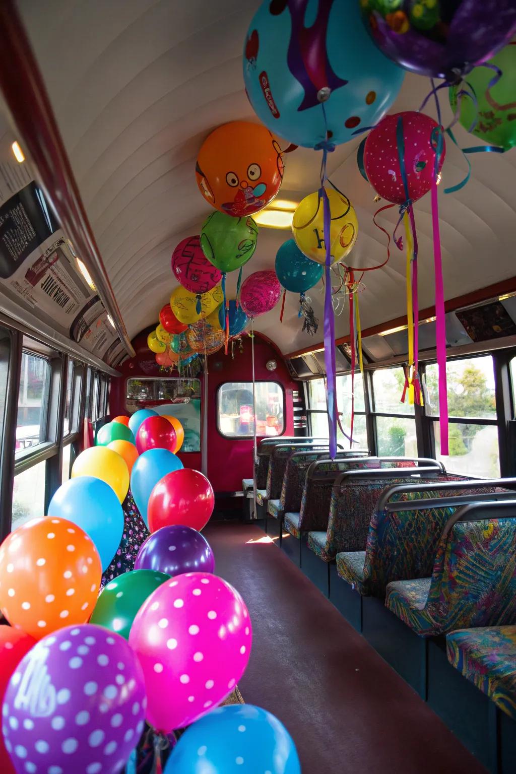 Balloons are a whimsical addition that also bring color to any party bus.