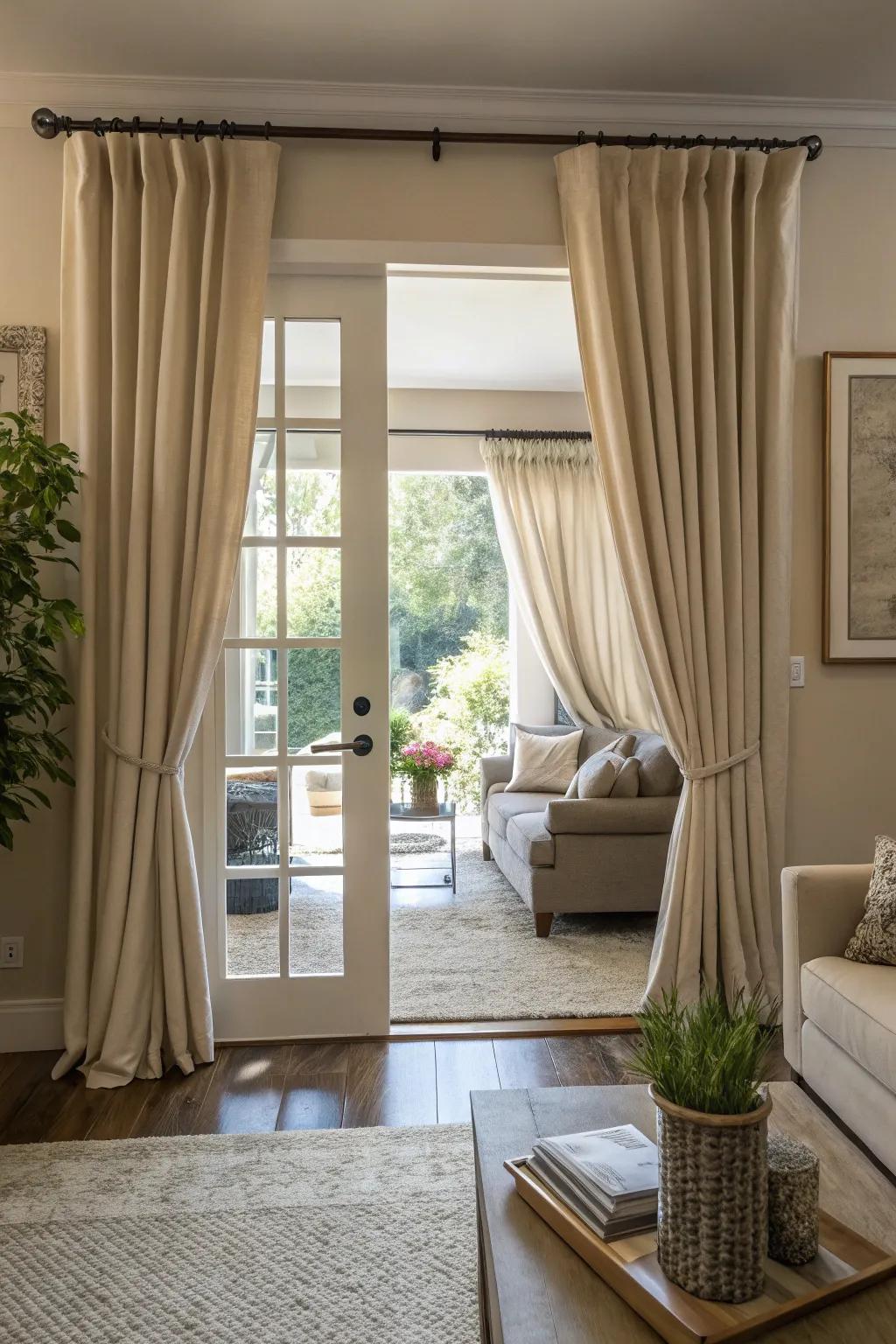 Neutral shades present an enduring elegance suitable for any patio door design.