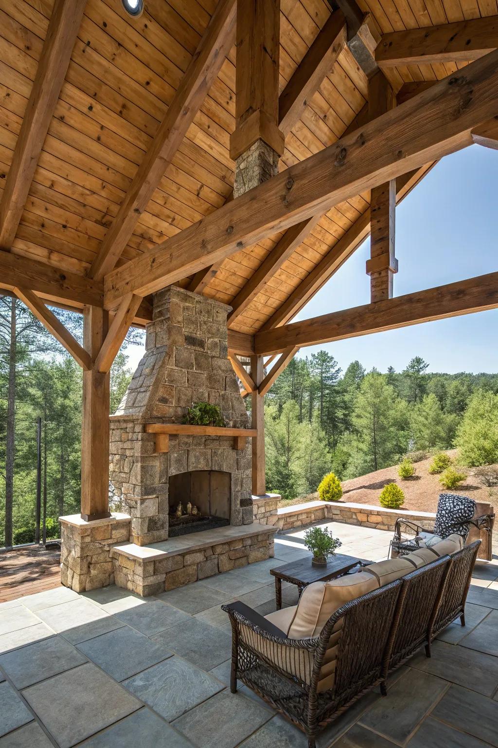 The style of a rustic log cabin offers a comfortable hideaway for your patio.