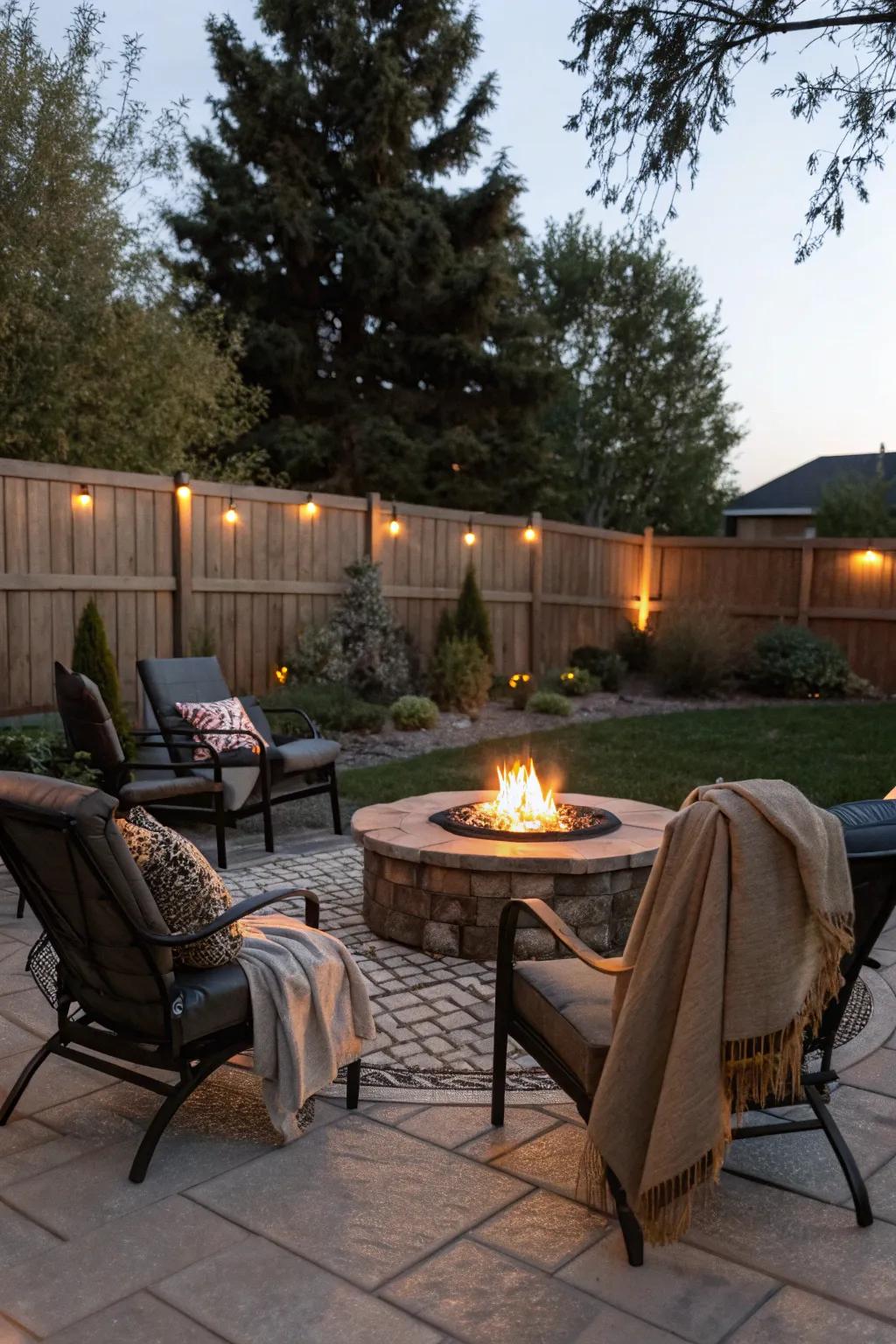 Congregate around a toasty hearth to revel in intimate evenings on your patio.