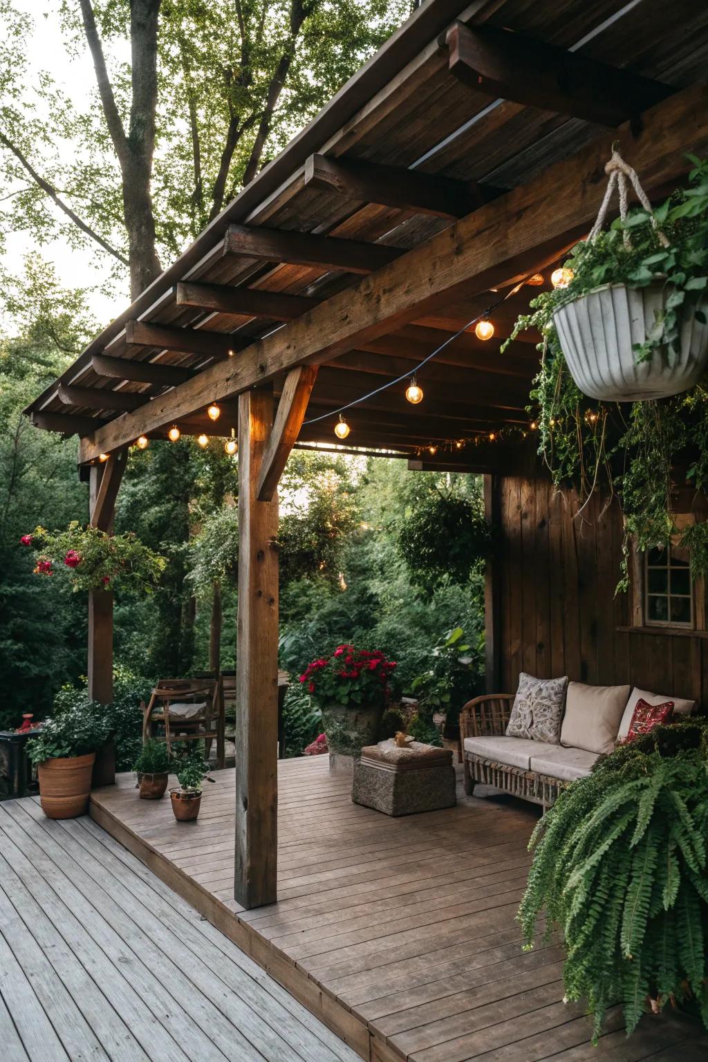 Wooden structures impart a natural warmth to your patio area.