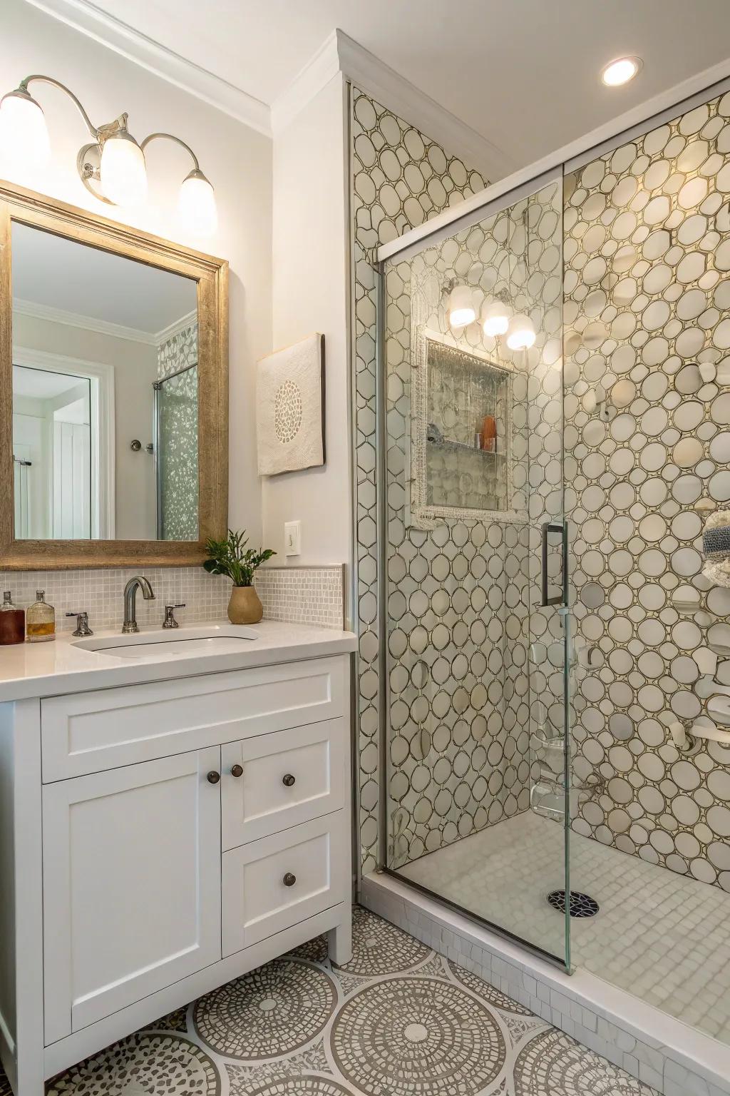 An arresting penny round feature division that introduces profundity and texture.