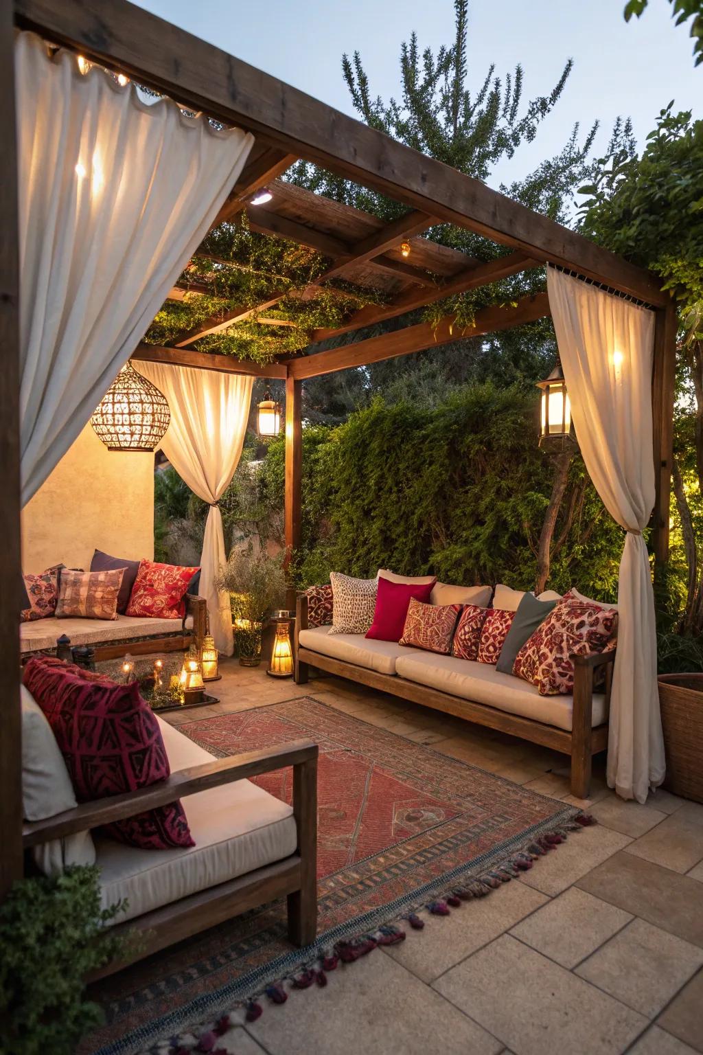 Transform your arbor into a comfortable retreat with inviting seating.