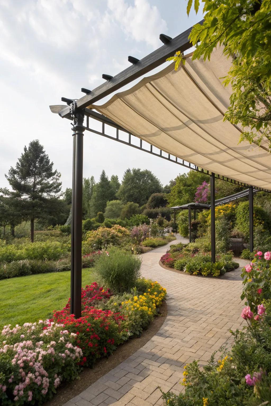 A rollaway awning easily adjusts to the weather.