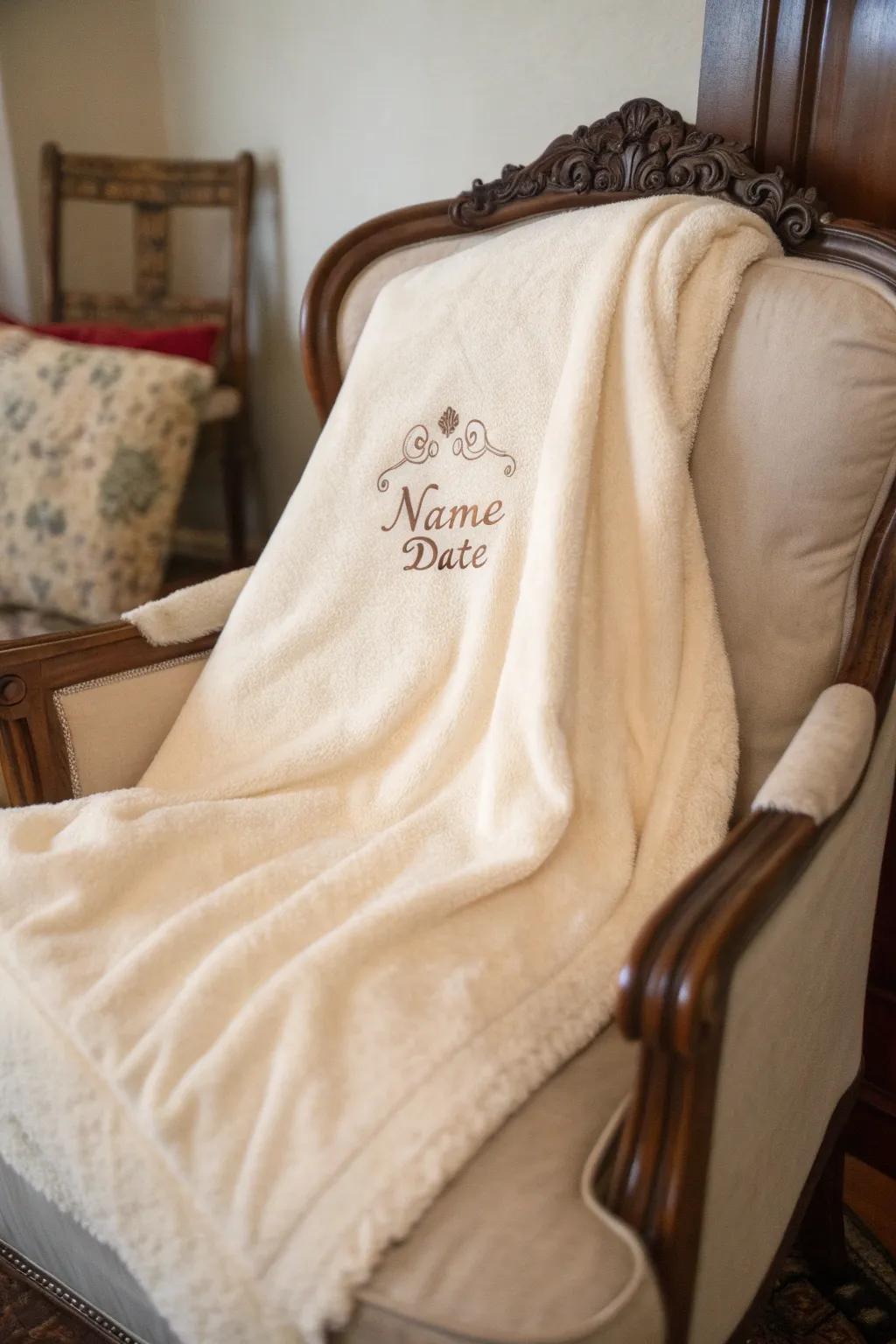A delicate throw showcasing refined moniker and anniversary date stitching, ideal for honoring notable events.