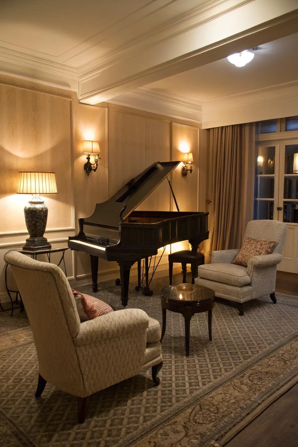 An inviting area encourages visitors to cherish the music in peace.