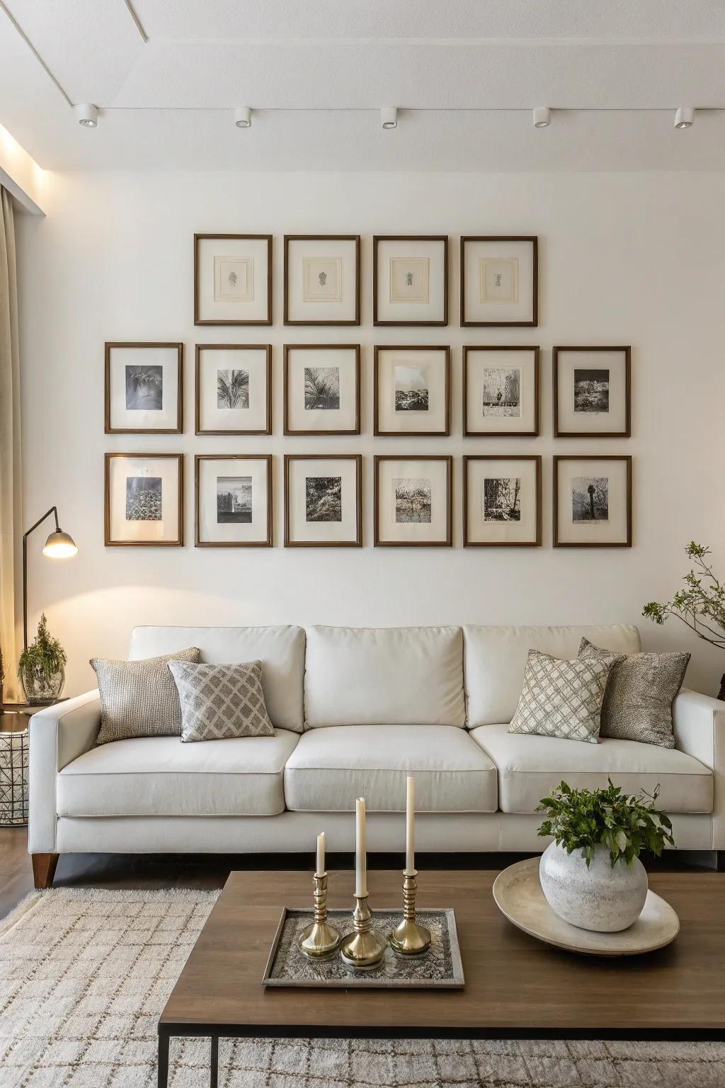 A symmetrical frame arrangement offers a balanced look.