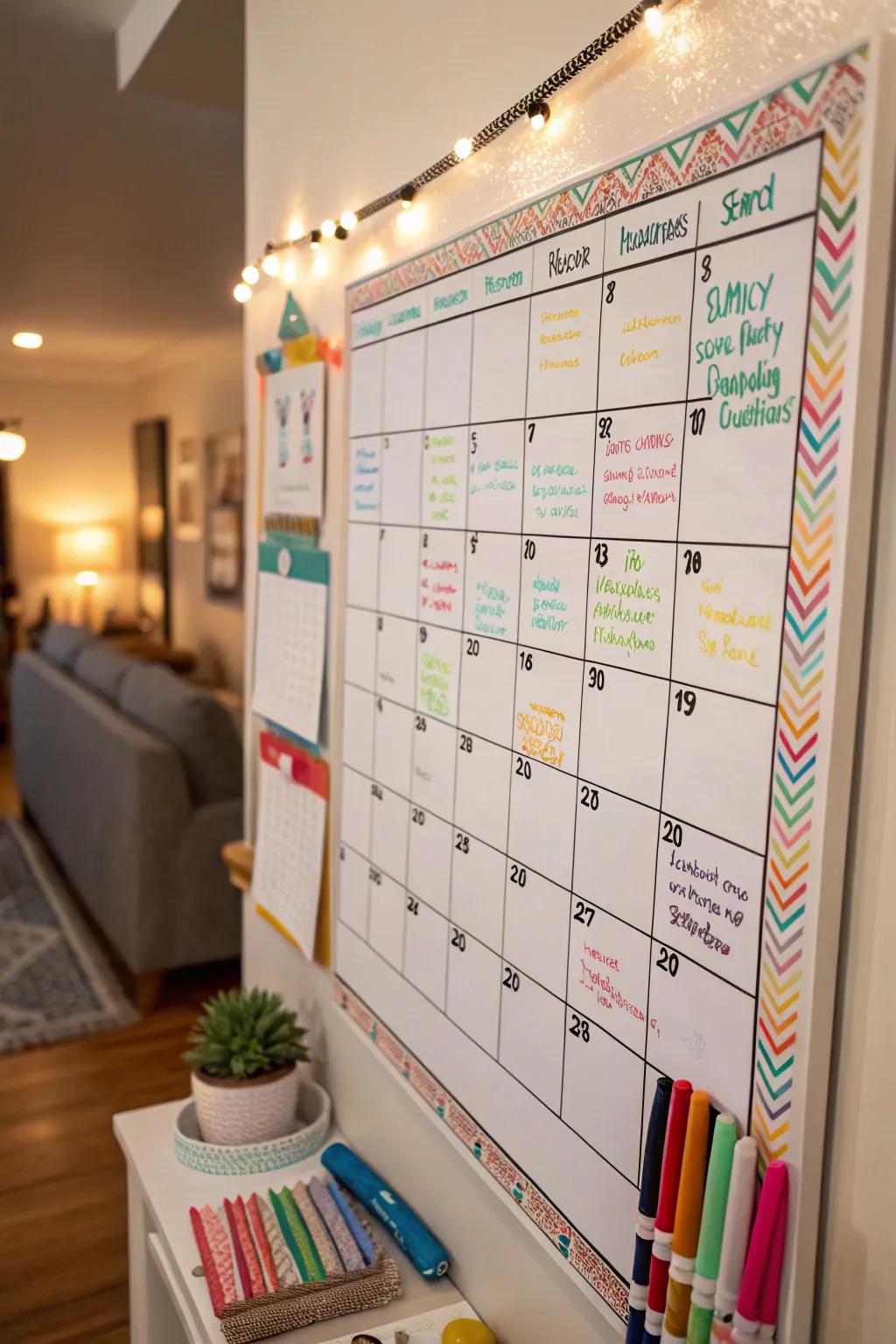 Maintain family organization through a vibrant chalkboard calendar.