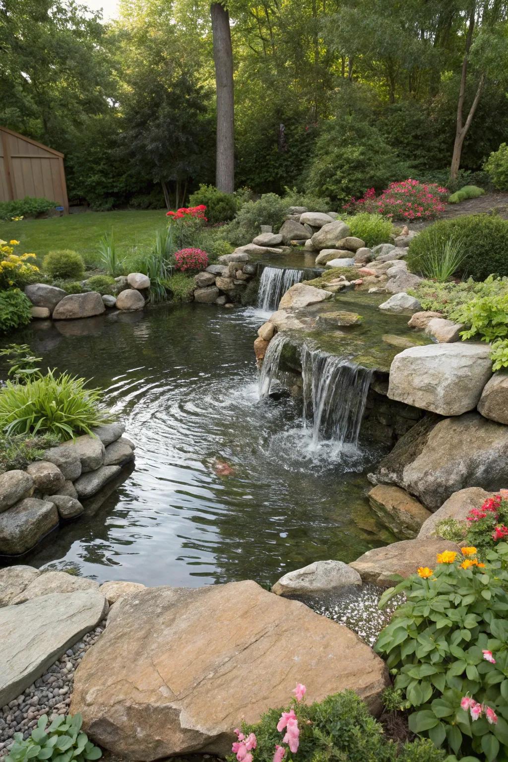 A water feature introduces both motion and melody to your pond stream.
