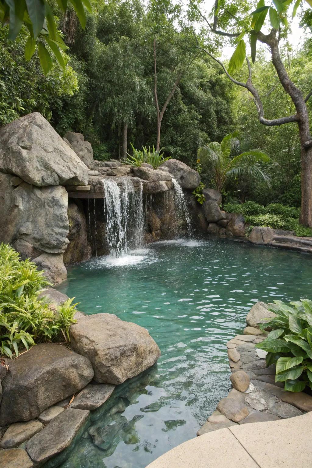 Organic elements infuse tranquility and sophistication into your backyard pool.