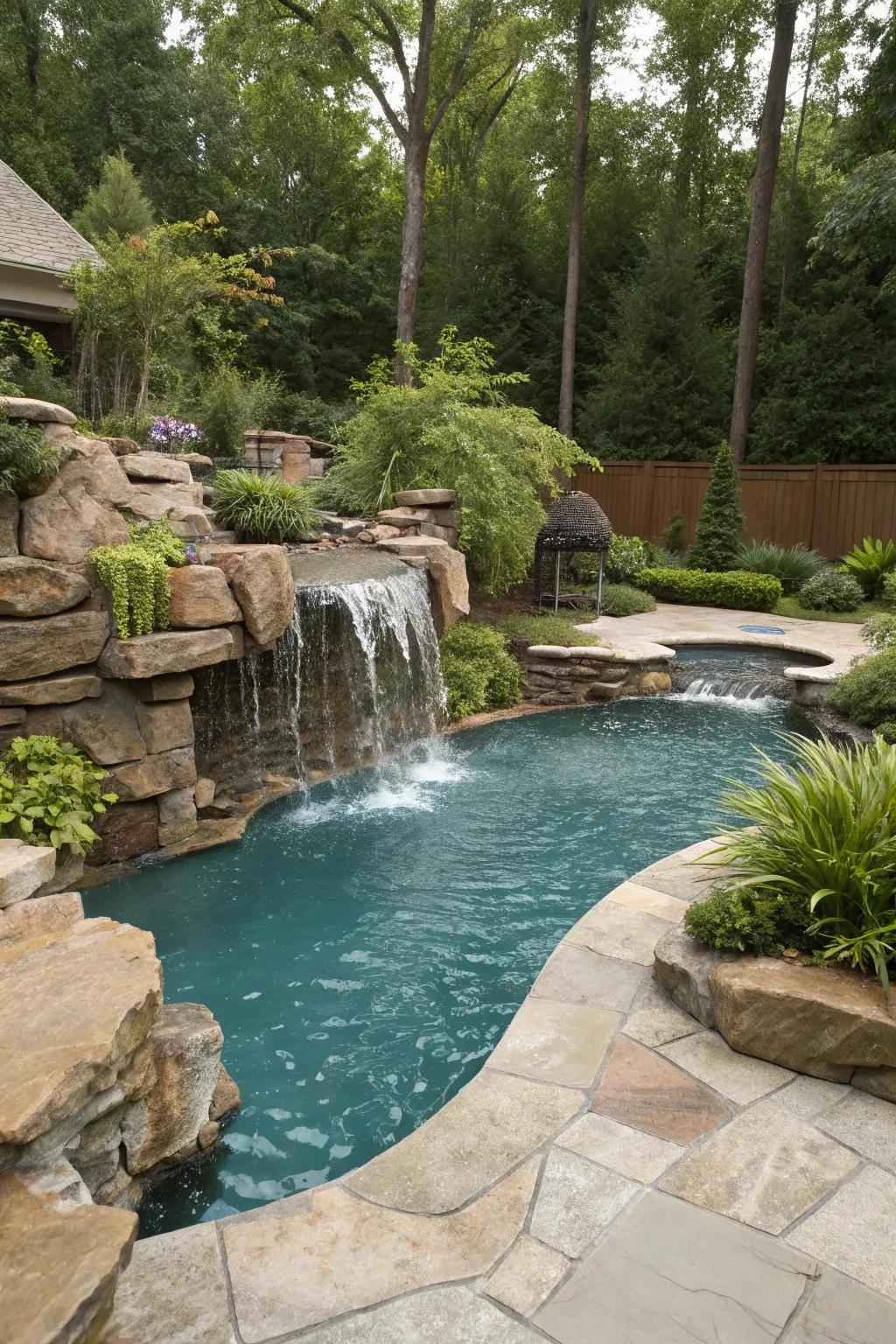 Allow the calming sounds of a waterfall to enrich your pool experience.