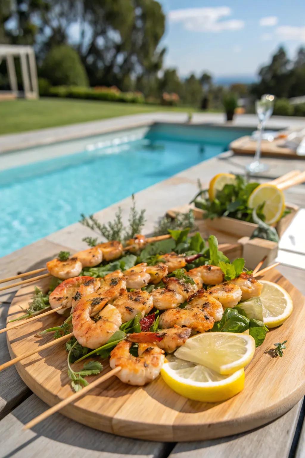 Relish the taste of citrus-infused grilled shrimp skewers.