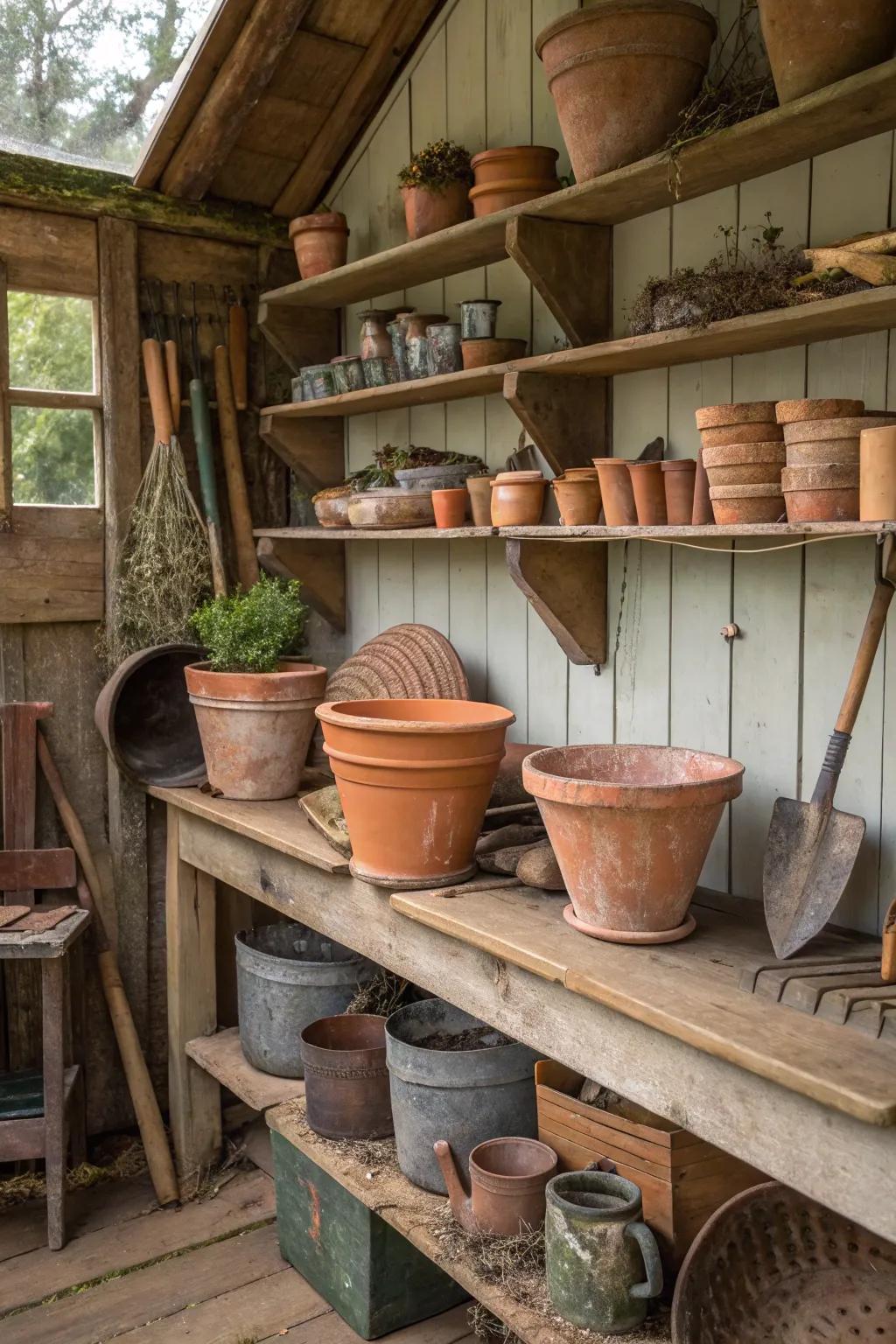 A potting shed boasting vintage charm and character.