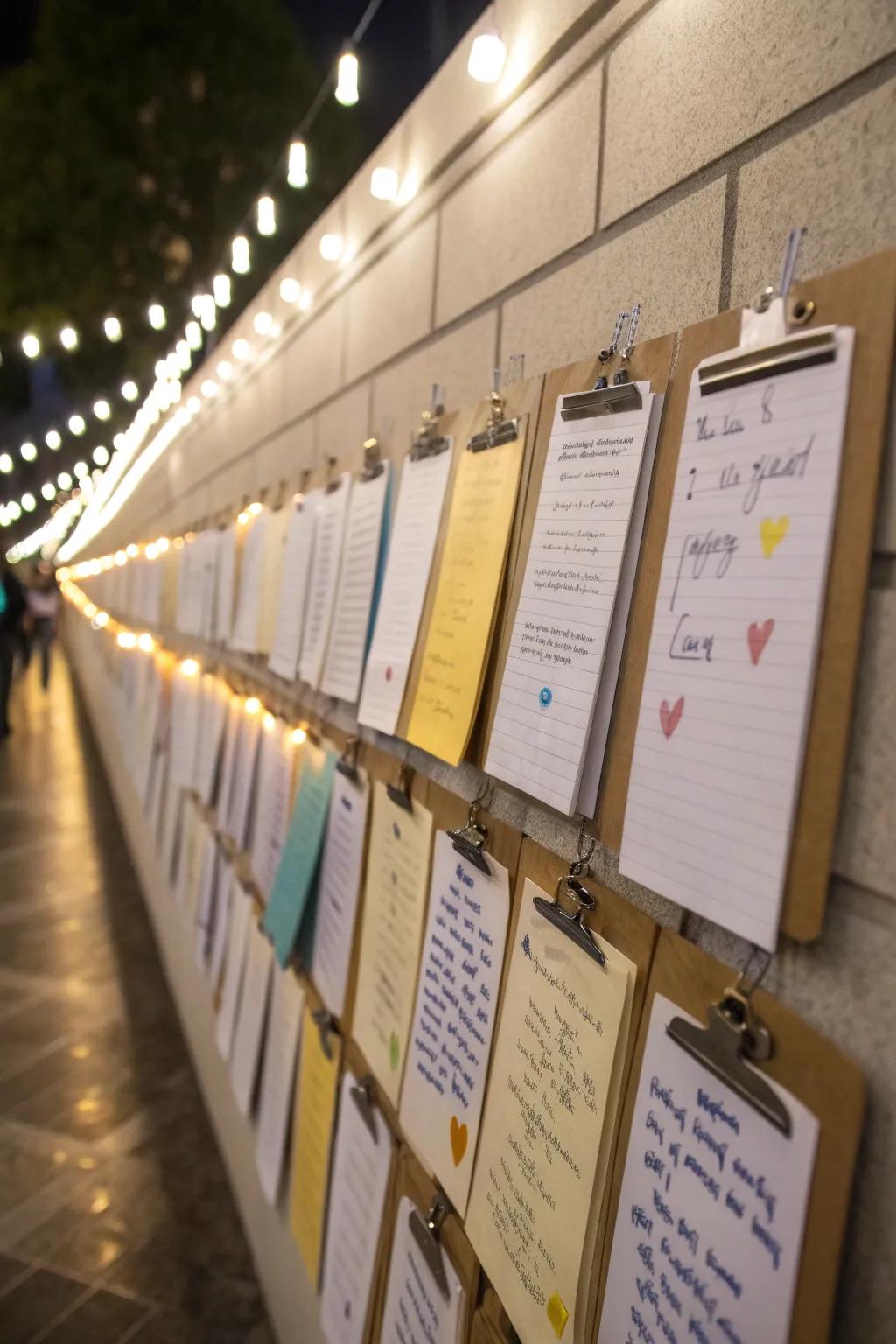 A prayer wall ornamented with boards that hold special prayers.
