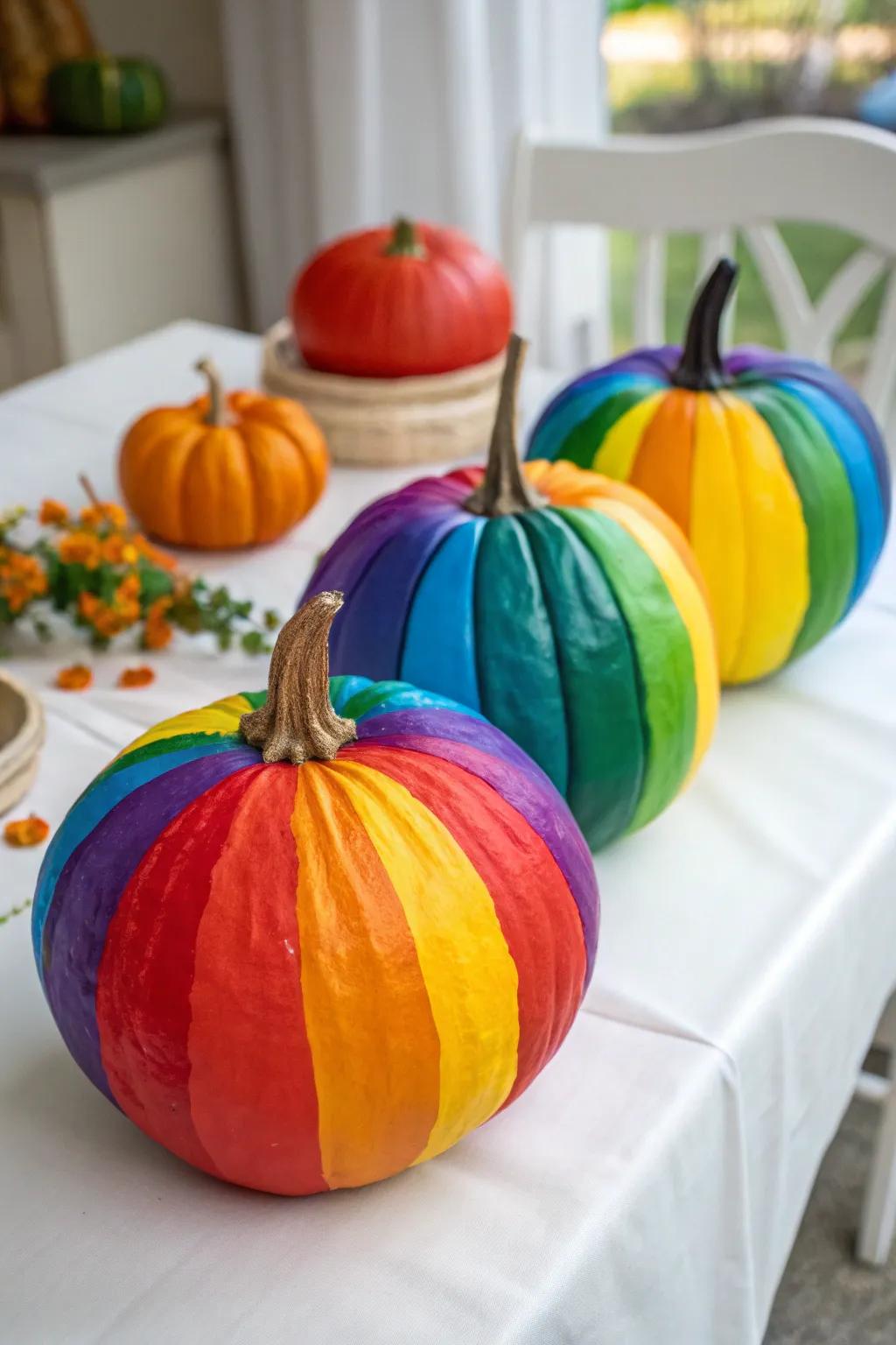 Radiantly painted pumpkins spreading a burst of color and joy.