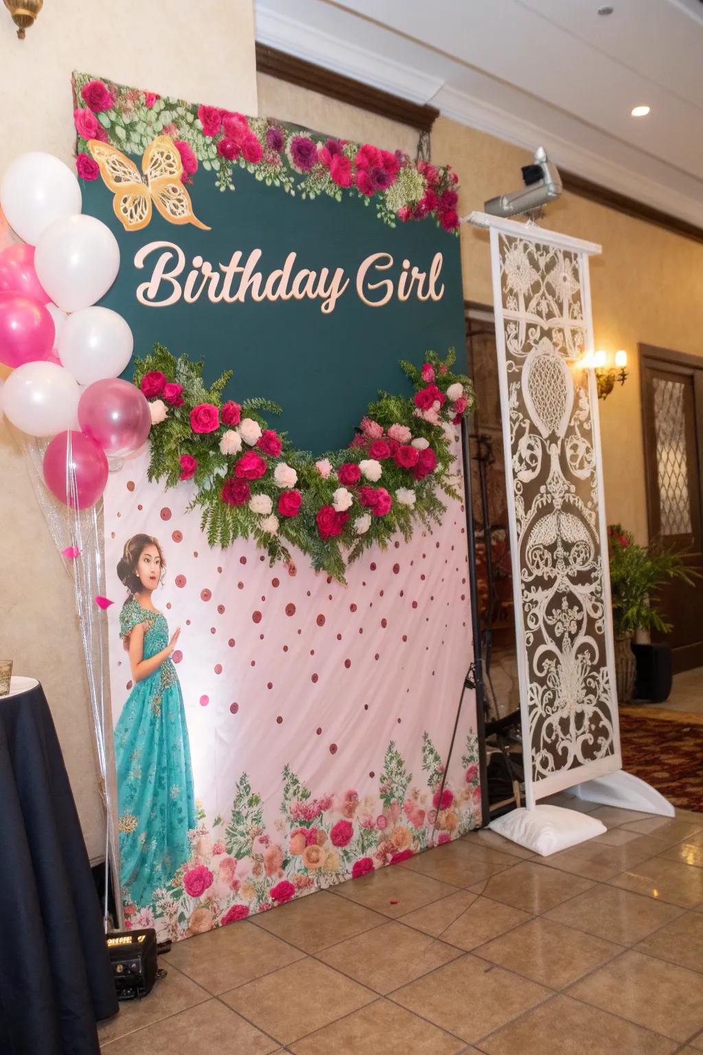 Personalized signboards contribute a distinctive flair to your quinceañera’s backdrop.