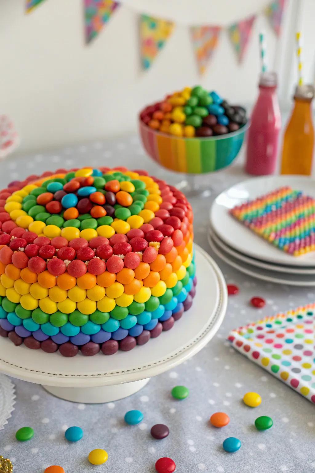 A bonbon-encrusted spectrum confection introduces an extra note of sweetness to the occasion.