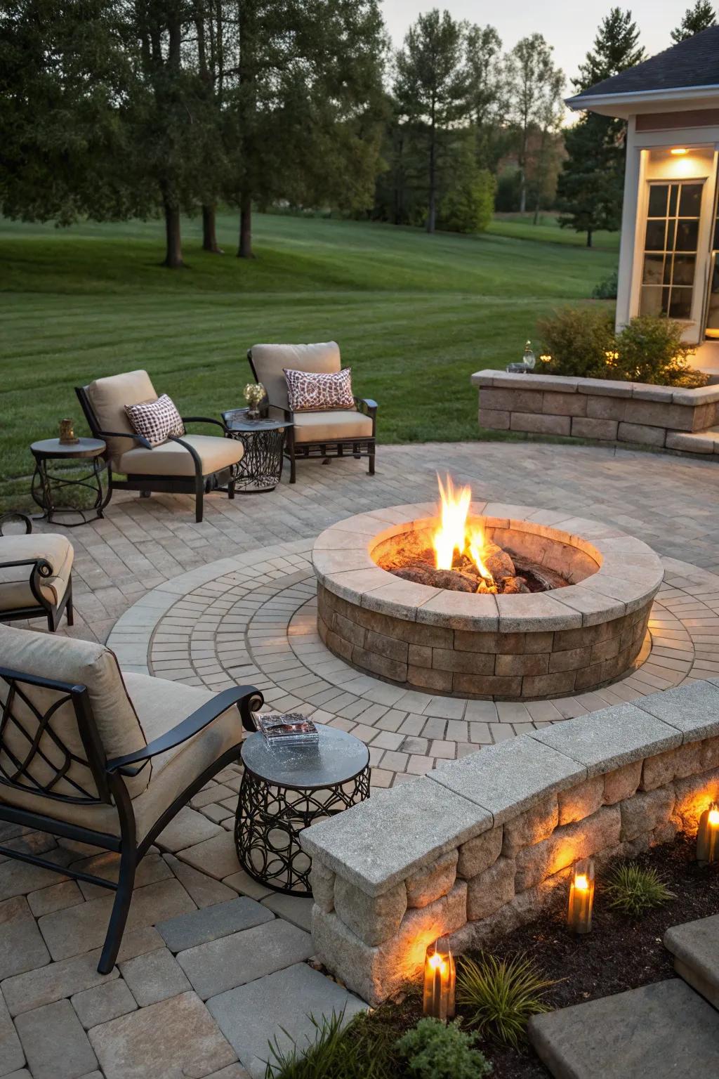 A snug open hearth transforms the patio into a year-round favorite.