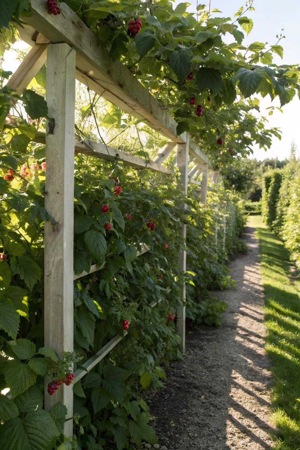 A Sturdy Trellis Design proffers steadfast assistance to raspberry canes.