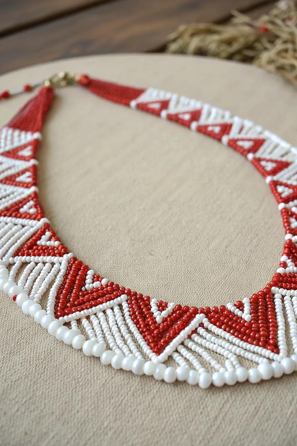 Transform your style with a scarlet and ivory beaded pendant.