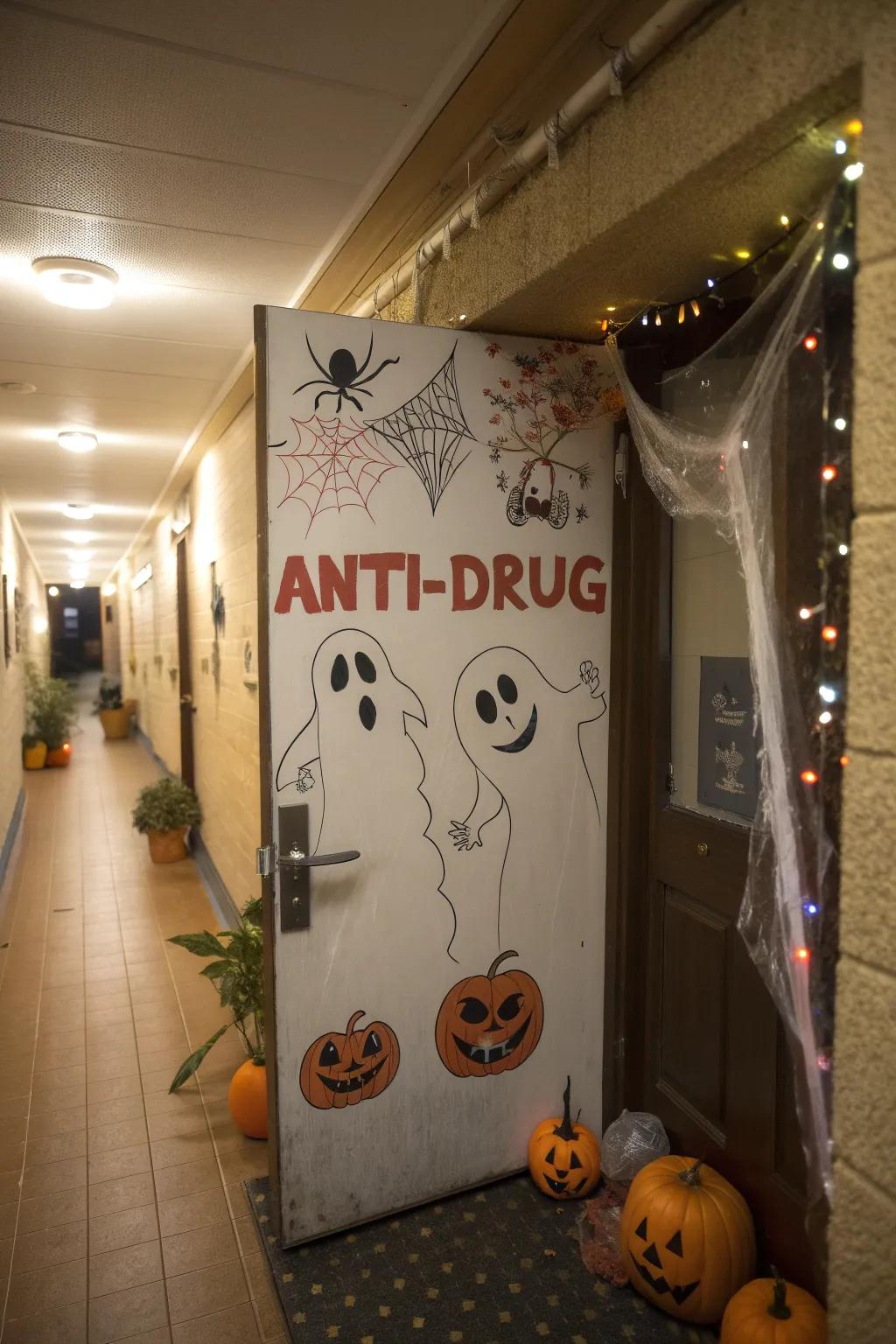 Spook away drugs with a ghost-themed entryway for Crimson Strand Week.
