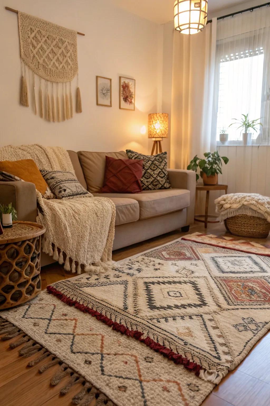 Layered floor coverings introduce comfort and style to any space.