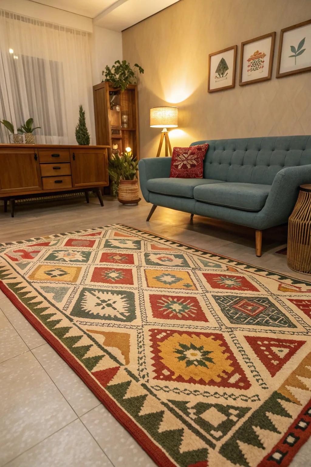 Infuse personality with a geometric rug.